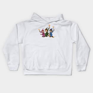 Three happy witches on a broom Kids Hoodie